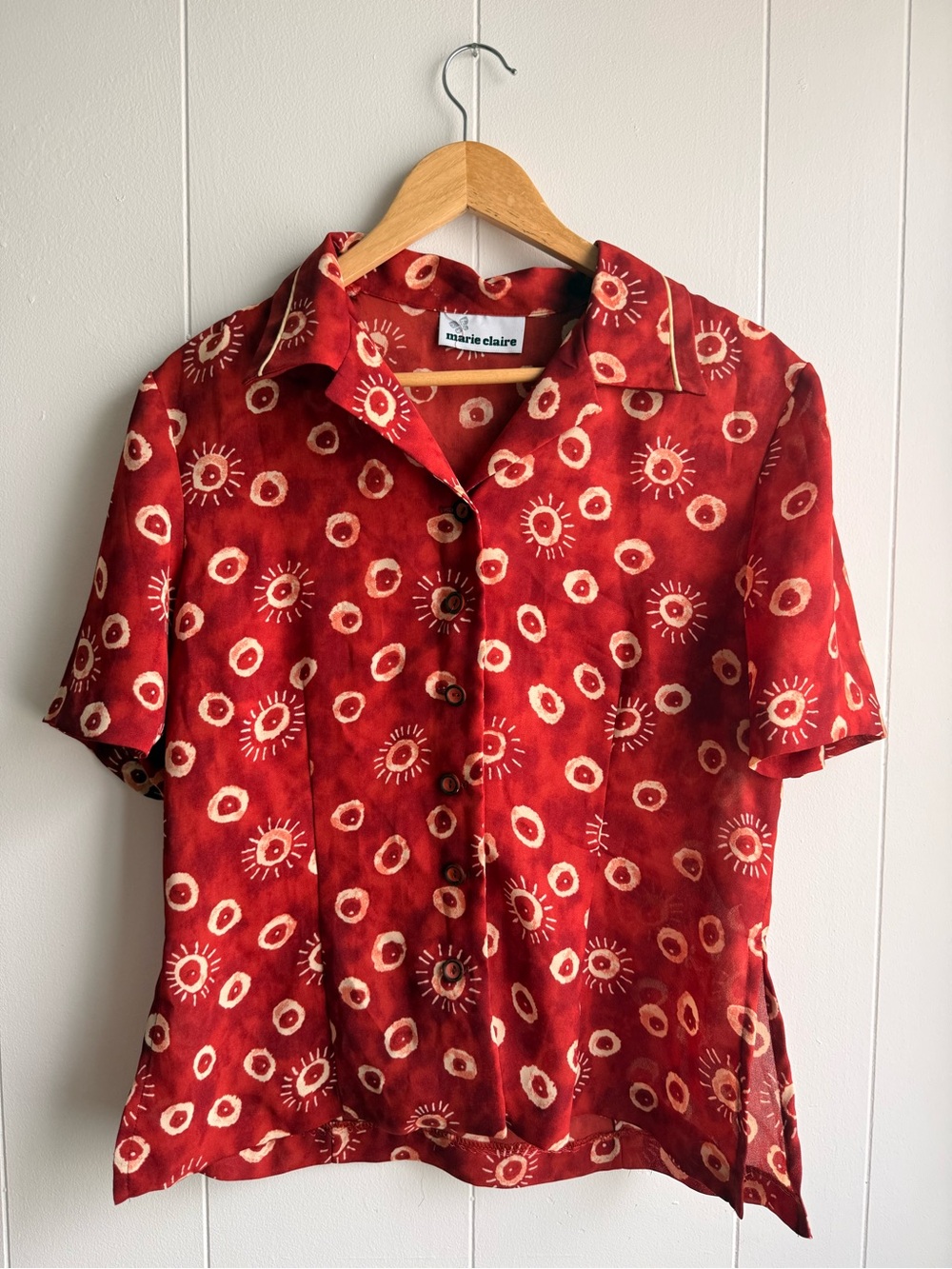 Marie Claire Red Sunburst Button-Up Shirt